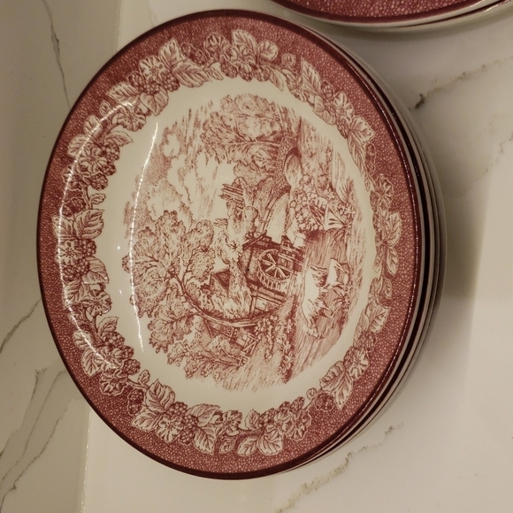 Vintage Staffordshire Tableware England Scenery Red White pattern Dish Plates 1… - Picture 4 of 12